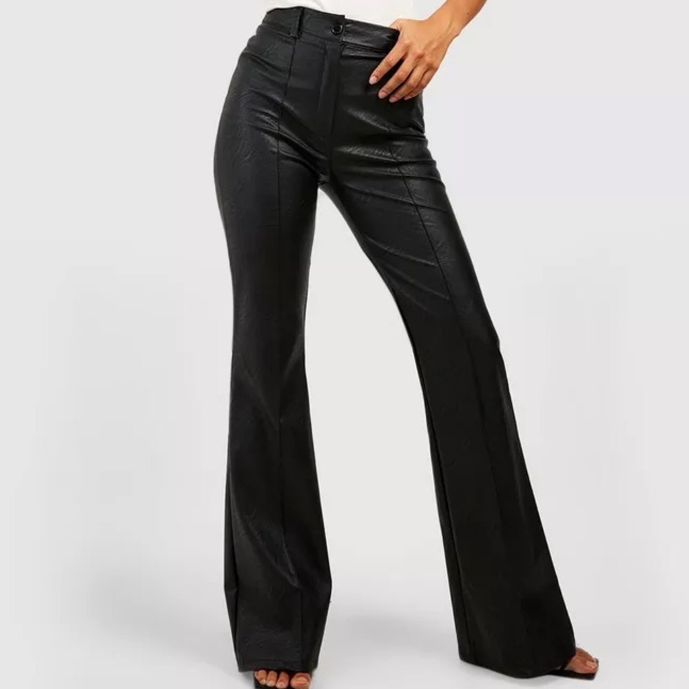faux leather high waisted flared leather pants black womens size 2